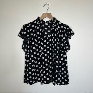 Polka Dot Blouse With String Detail Office Black and White